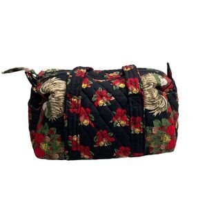 Vintage Vera Bradley RARE Black &‎ Red Hens &Holly Print Classic Quilt Handbag